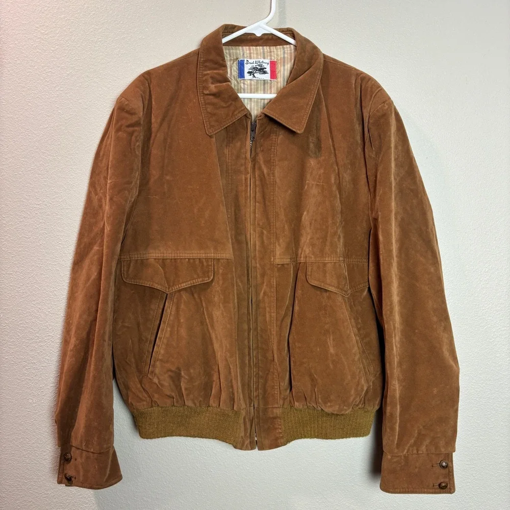 Brad Whitney Vintage Faux Suede Aviator Bomber Jacket Mens 2XL Brown Zip Front‎
